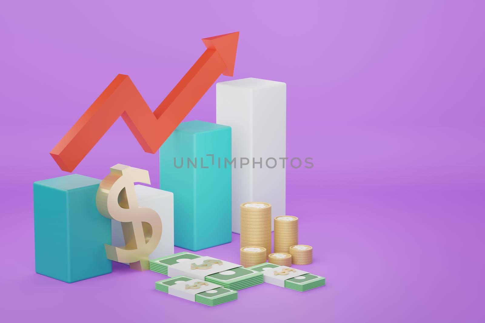 3d render of minimal pastel bar graph. Scene of seo marketing design.