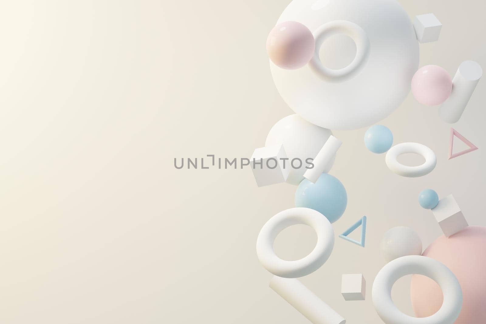 3d render of pastel ball, soaps bubbles, blobs that floating on the air isolated on pastel background. Abstract scene.