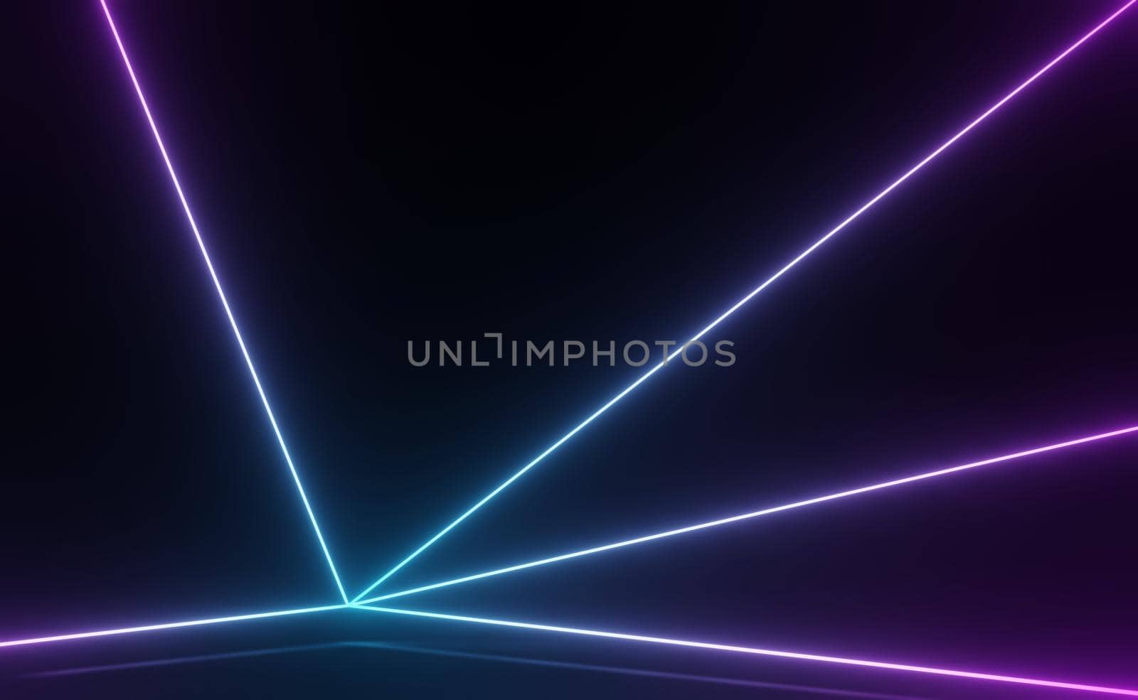 3d render of RGB neon light on darkness background. Abstract Laser lines show at night. Ultraviolet spectrum beam scene for mock up and web banner.