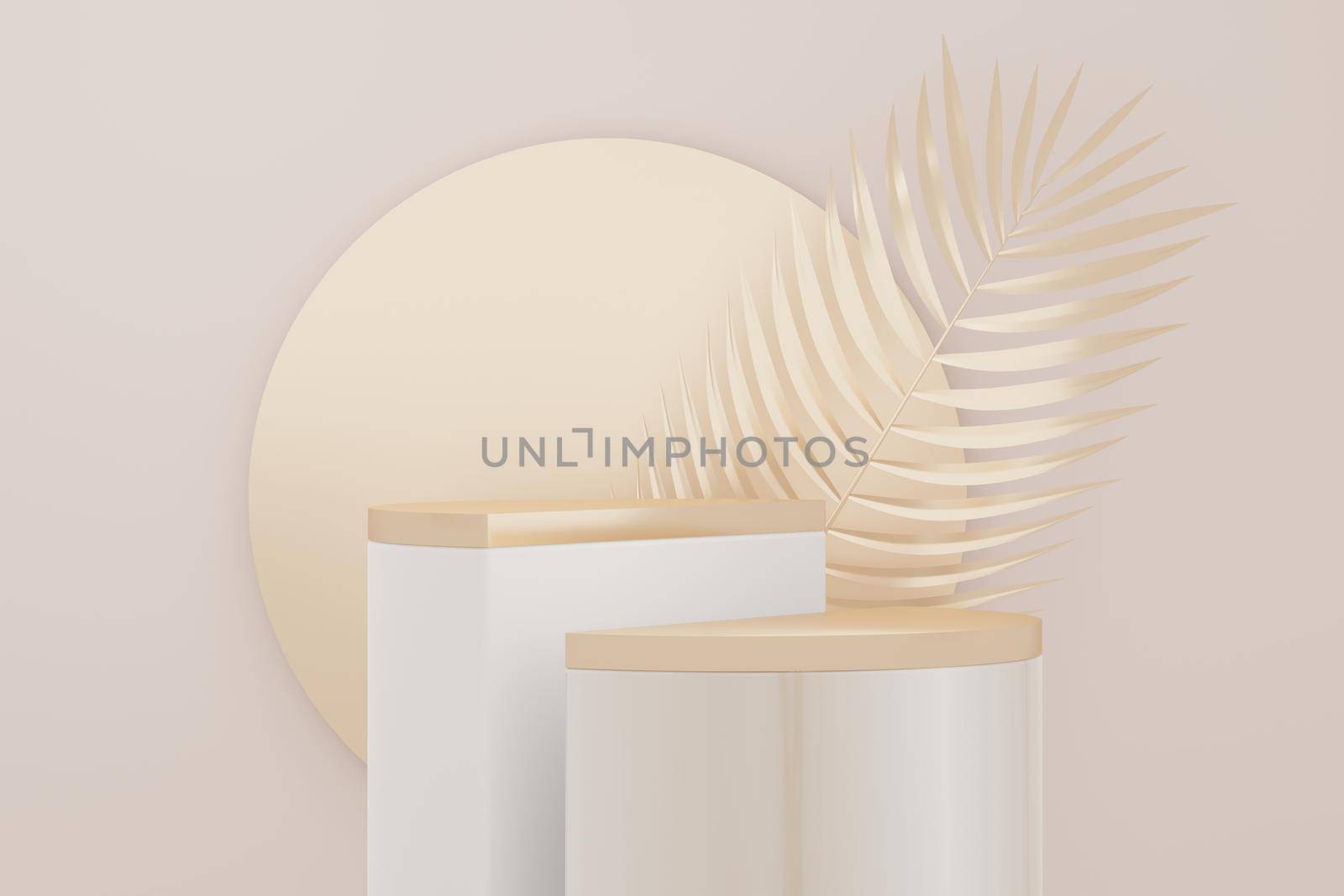 3d illustration luxury premium pedestal product display with abstract geometric shapes. Minimal scene for present product promotion and beauty cosmetics.   by tanatpon13p