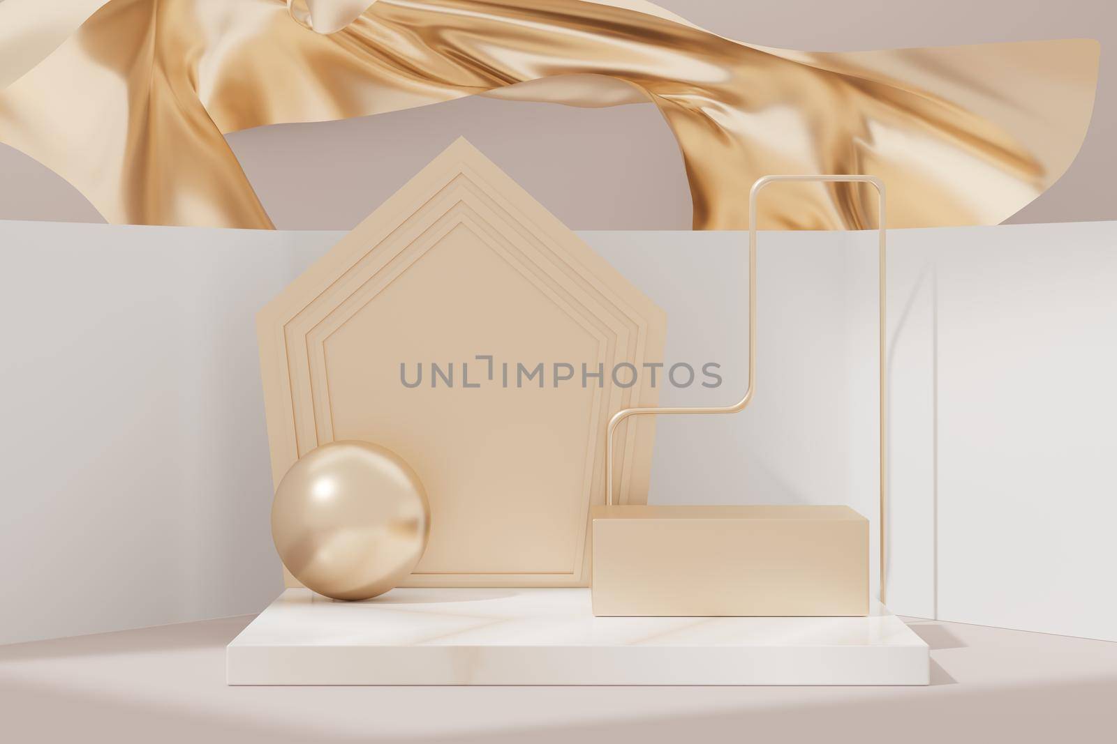 3d illustration luxury premium pedestal product display with abstract geometric shapes. Minimal scene for present product promotion and beauty cosmetics.