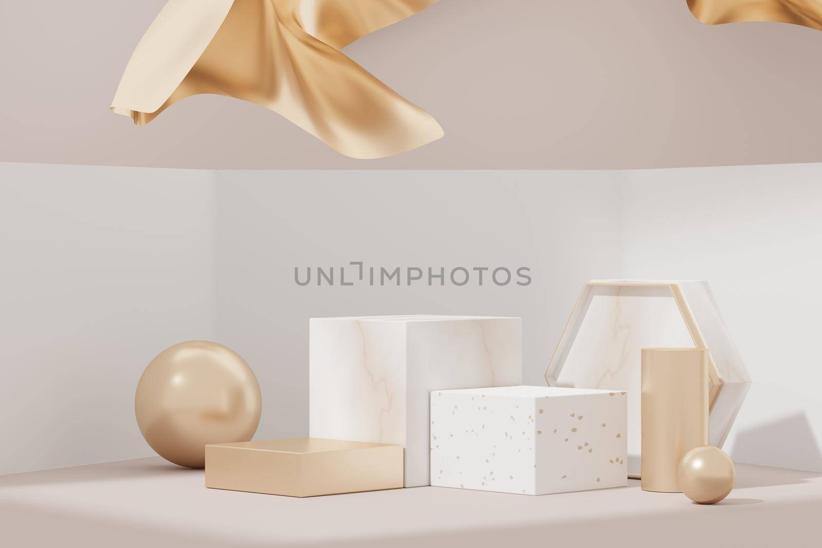 3d illustration luxury premium pedestal product display with abstract geometric shapes. Minimal scene for present product promotion and beauty cosmetics.