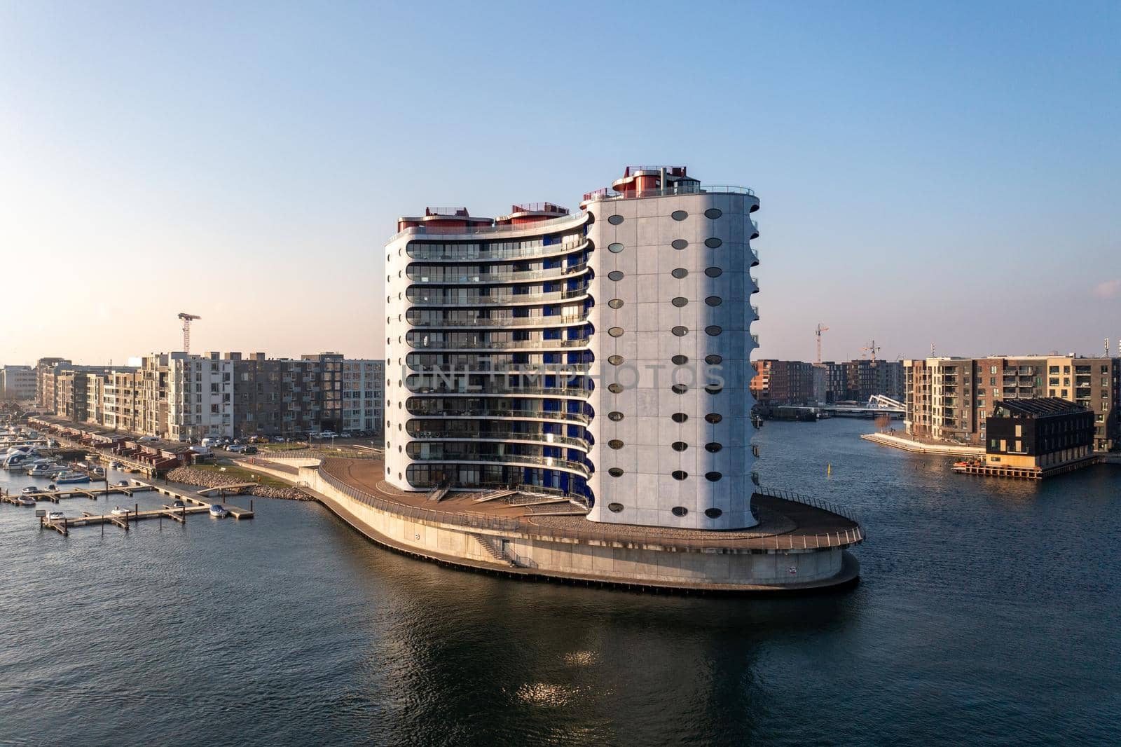 Copenhagen, Denmark - January 10, 2022: Modern residential building Metropolis on Sluseholm in Sydhavn district.