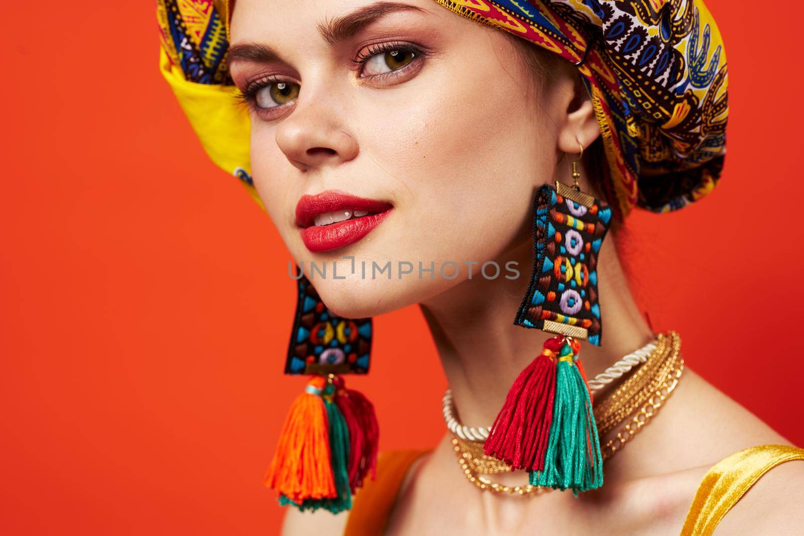 pretty woman multicolored shawl ethnicity african style decorations Studio Model by SHOTPRIME