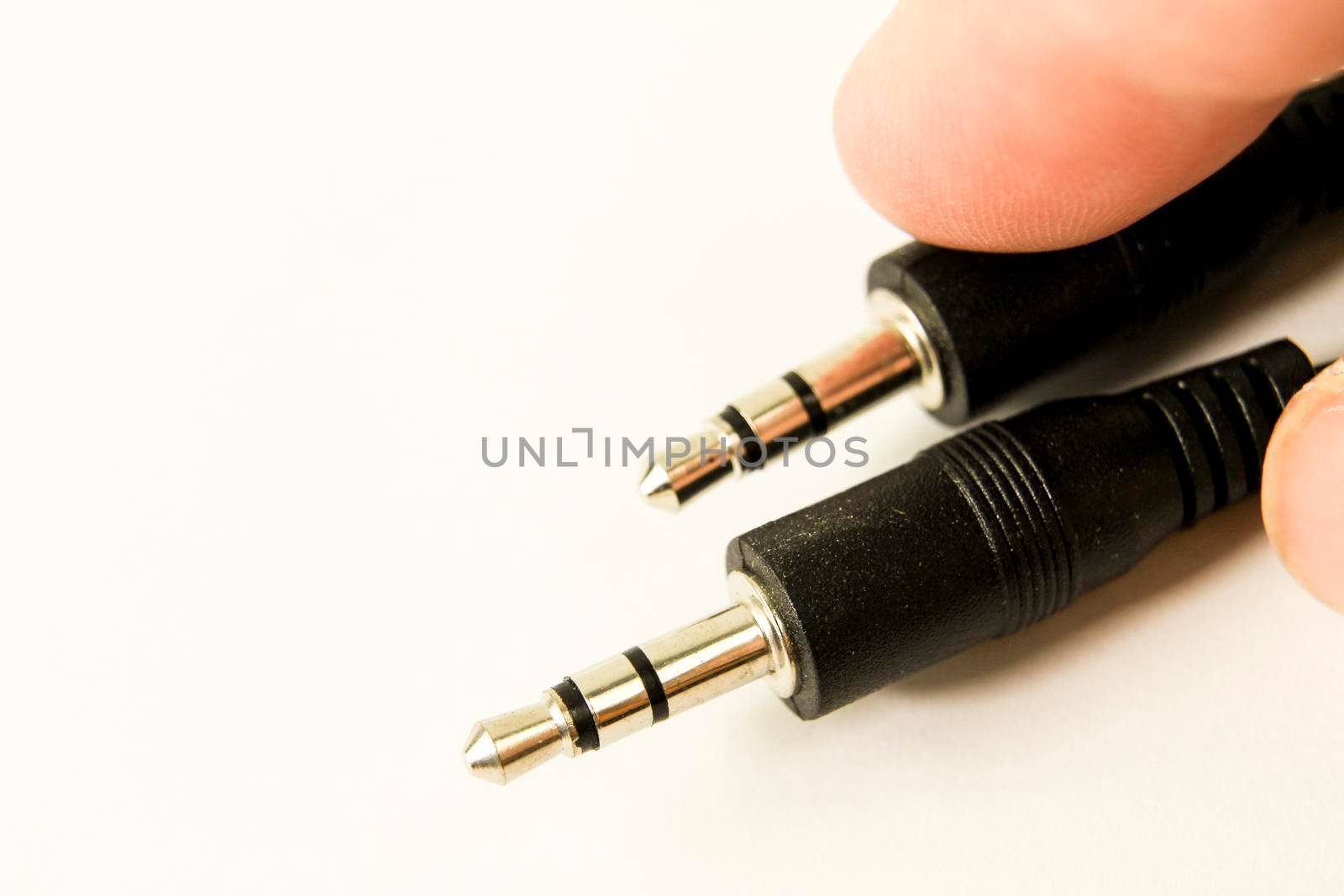 Black Mini jack connectors on white background