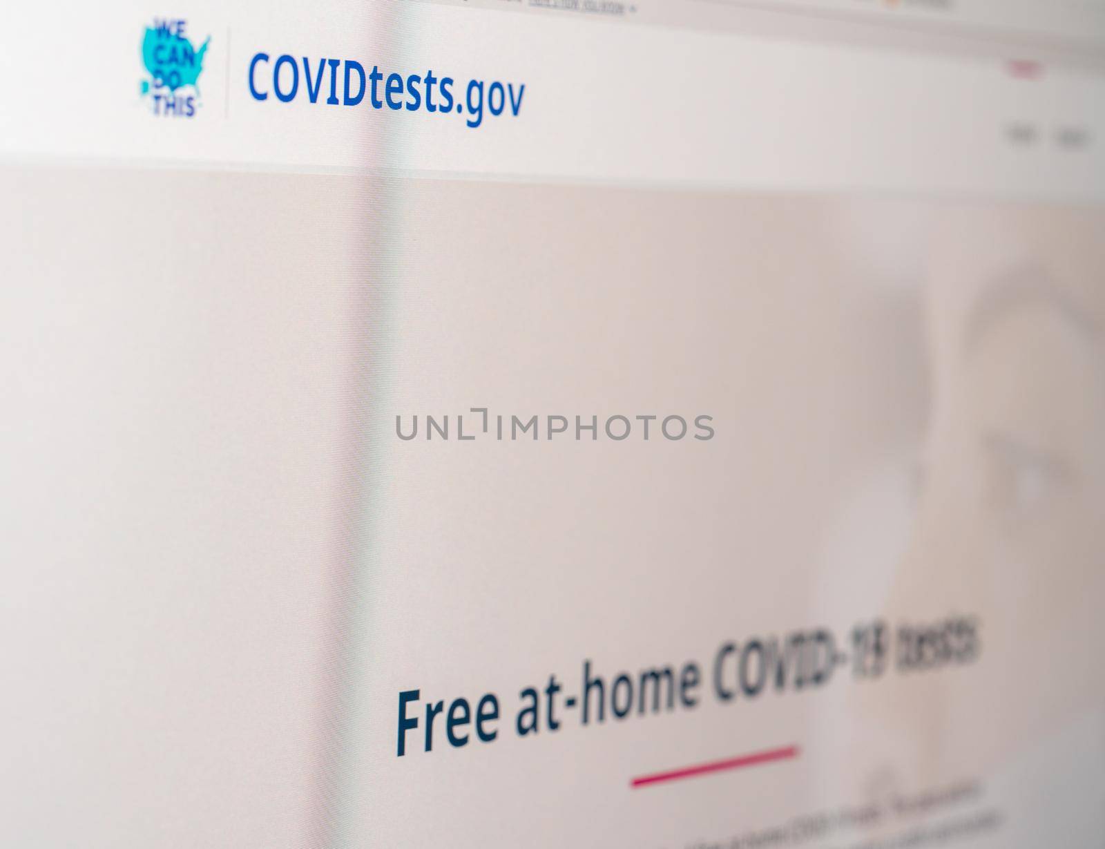 Morgantown, WV - 14 January 2022: Screen shot of the new federal government website for ordering the free at-home Covid-19 tests
