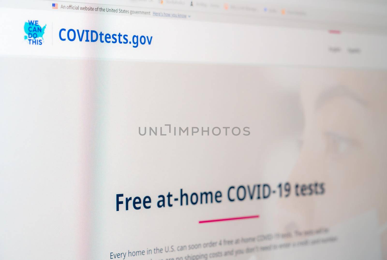 Morgantown, WV - 14 January 2022: Screen shot of the new federal government website for ordering the free at-home Covid-19 tests