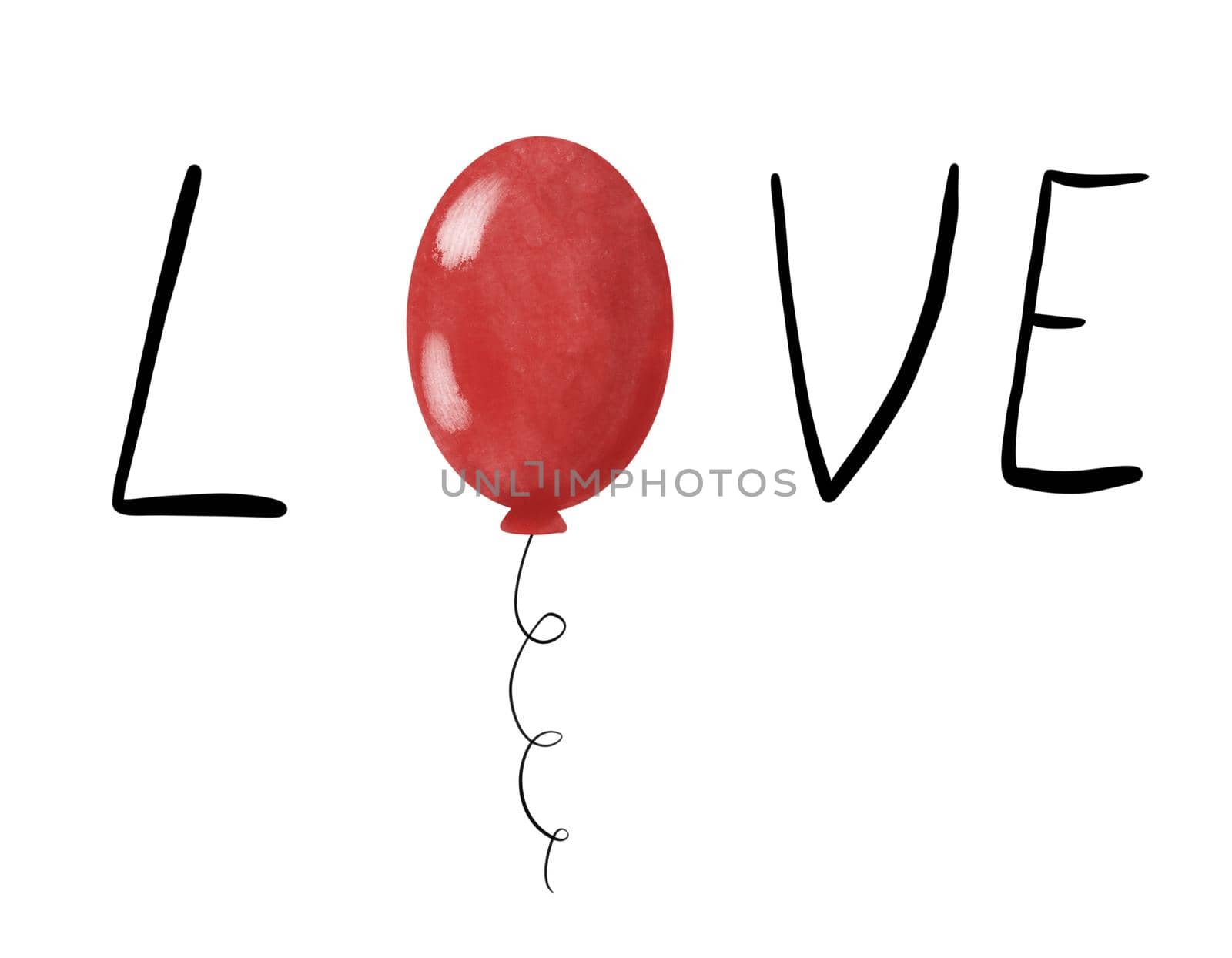 Black Love Text Symbol with Red Balloon on white studio background