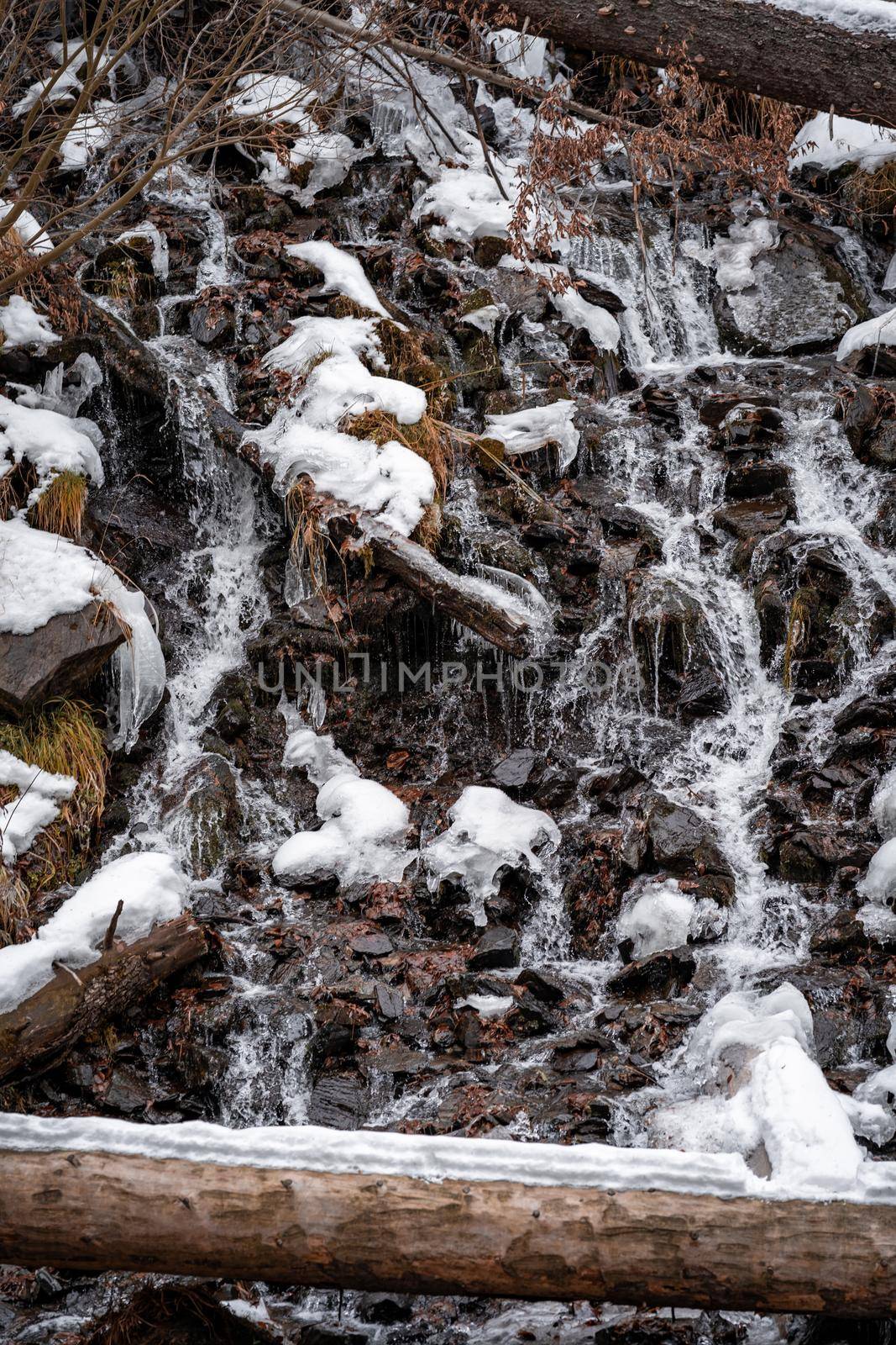 detail of winter waterfall in nature by Edophoto