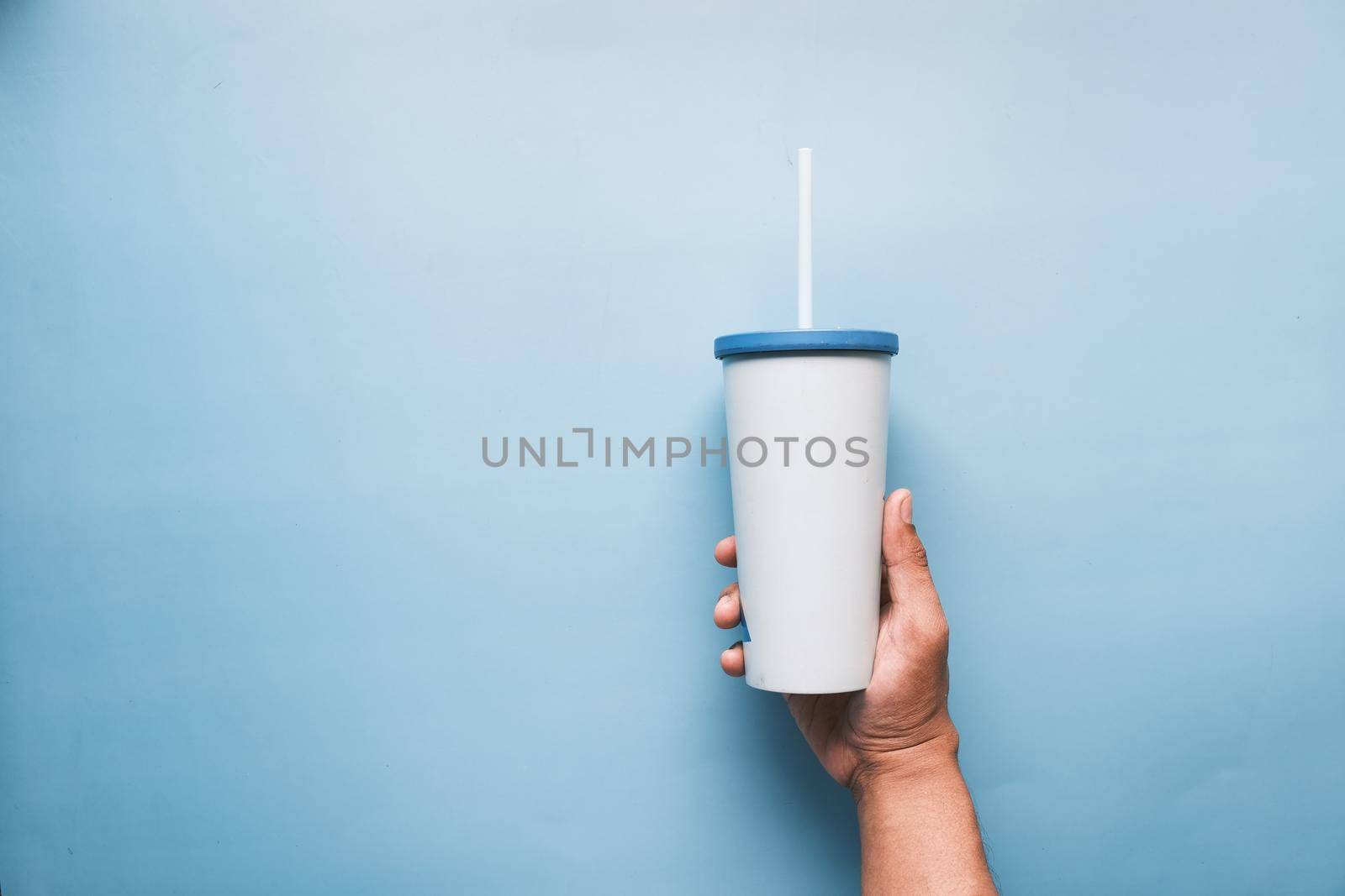 reusable eco coffee cup on table with copy space