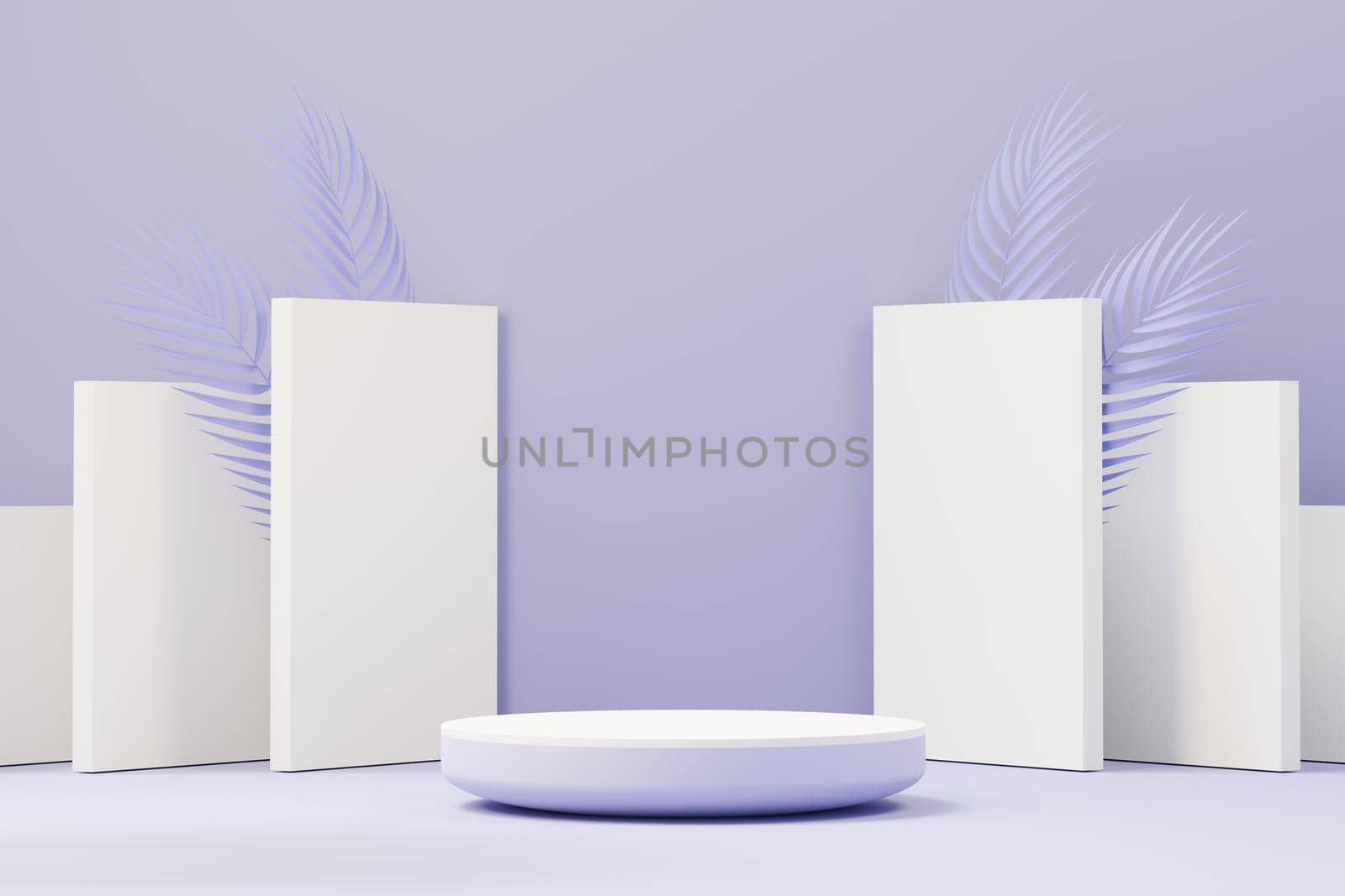 3d render of Beauty podium with Very Peri color of the year 2022 design for product presentation and advertising. Minimal pastel sky and Dreamy land scene. Romance concept. by tanatpon13p