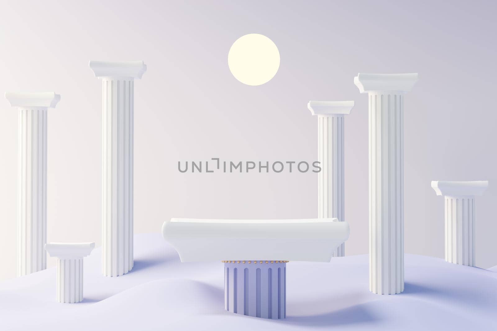 3d render of Beauty podium with Very Peri color of the year 2022 design for product presentation and advertising. Minimal pastel sky and Dreamy land scene. Romance concept.