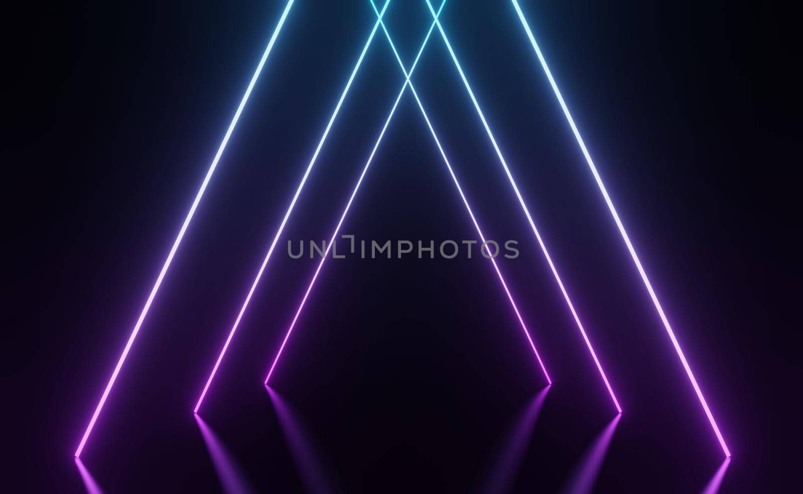 3d render of RGB neon light on darkness background. Abstract Laser lines show at night. Ultraviolet spectrum beam scene for mock up and web banner.