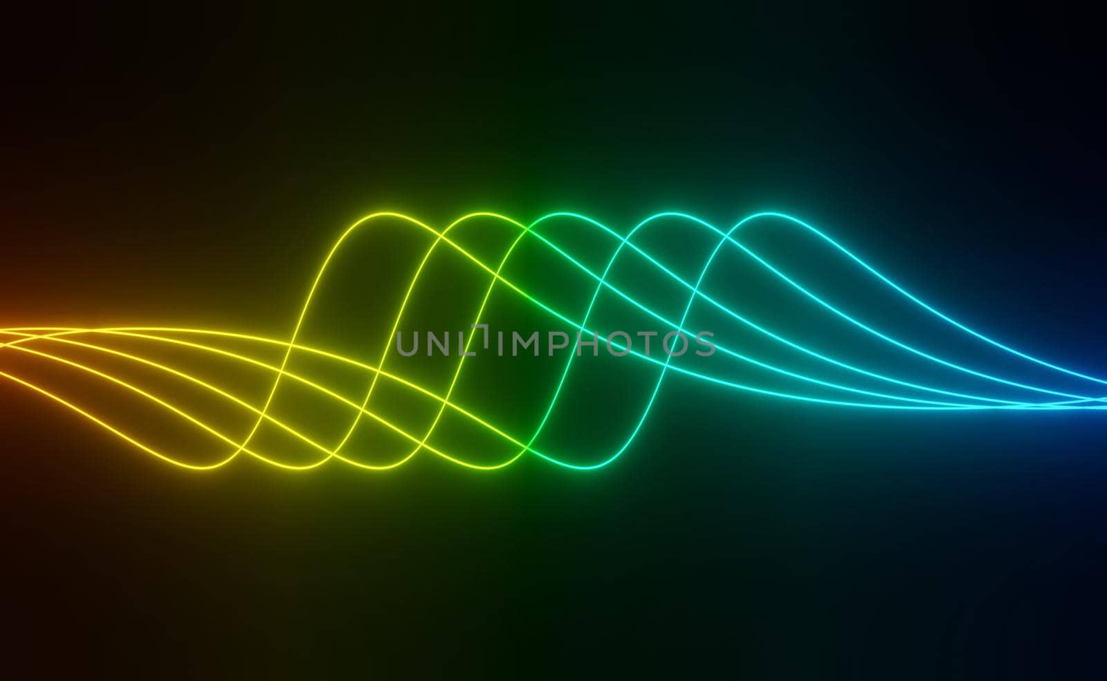 3d render of RGB neon light on darkness background. Abstract Laser lines show at night. Ultraviolet spectrum beam scene for mock up and web banner.