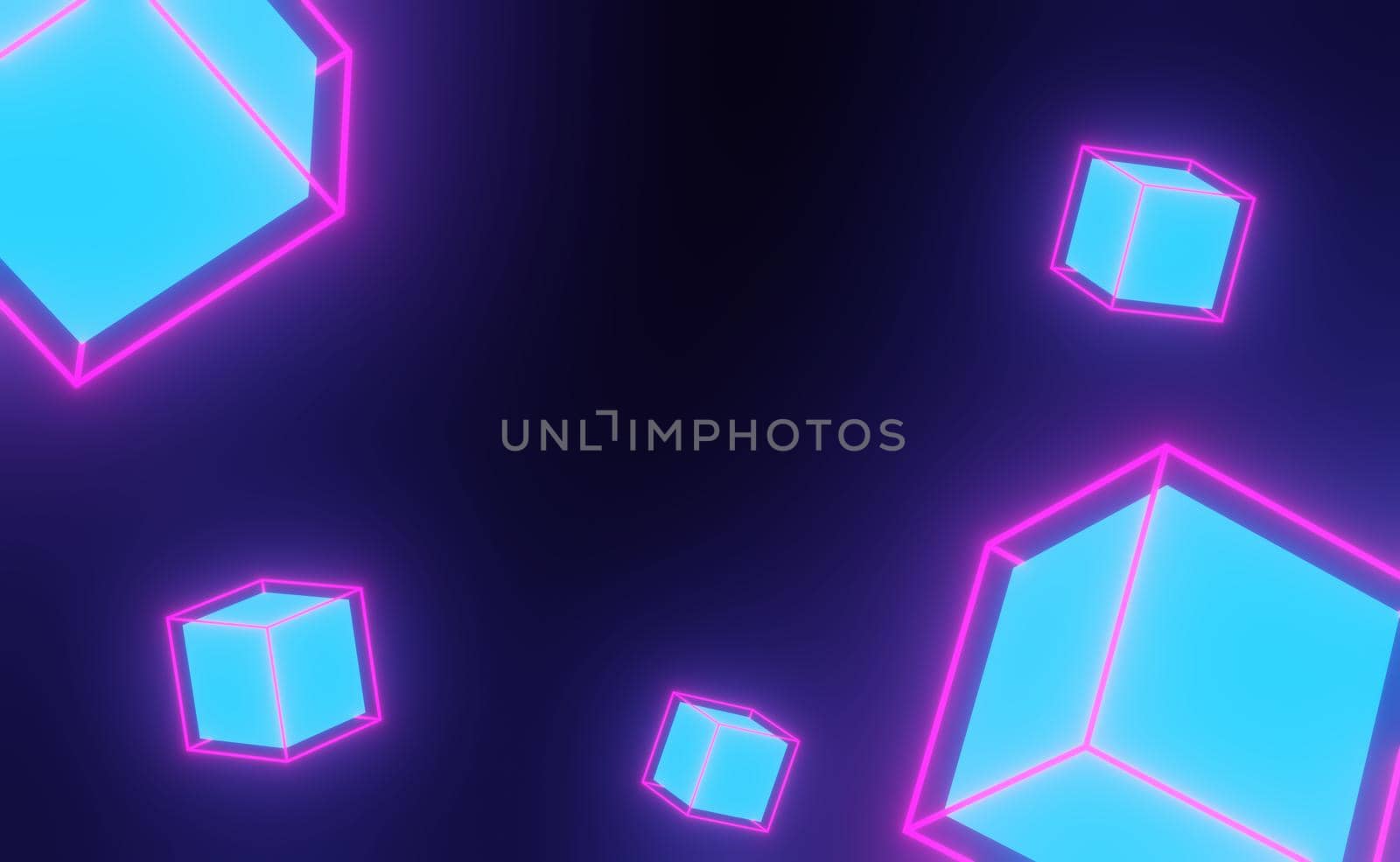 3d render of RGB neon light on darkness background. Abstract Laser lines show at night. Ultraviolet spectrum beam scene for mock up and web banner.