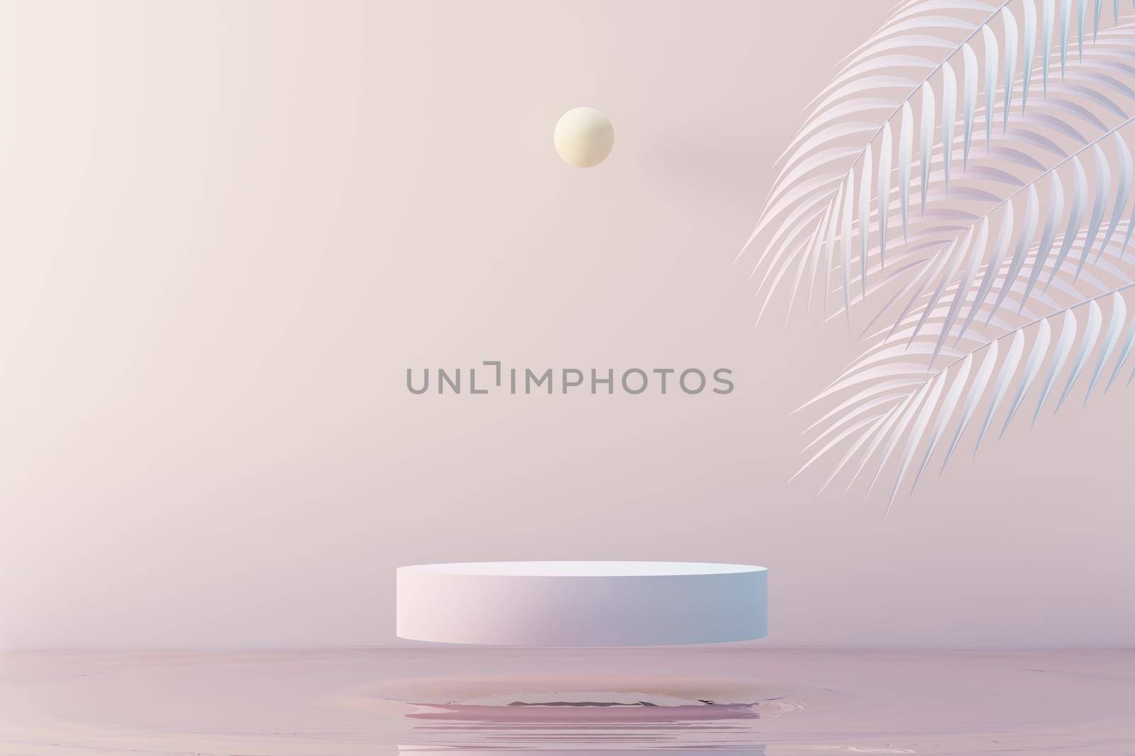 3d Beauty premium pedestal product display with Dreaming land and fluffy cloud. Minimal pastel sky and clouds scene for present product promotion and beauty cosmetics. Romance land of Dreams concept. by tanatpon13p