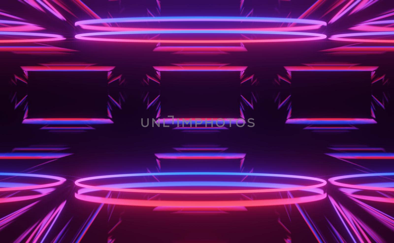 3d render of RGB neon light on darkness background. Abstract Laser lines show at night. Ultraviolet spectrum beam scene  by tanatpon13p