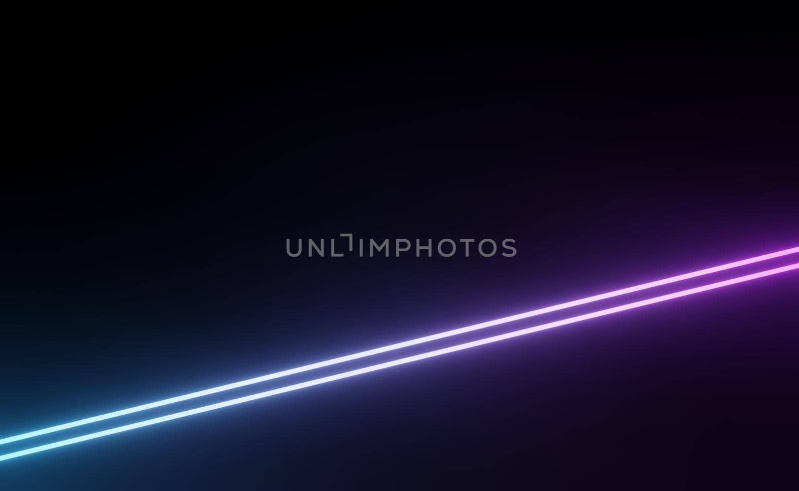 3d render of RGB neon light on darkness background. Abstract Laser lines show at night. Ultraviolet spectrum beam scene for mock up and web banner.