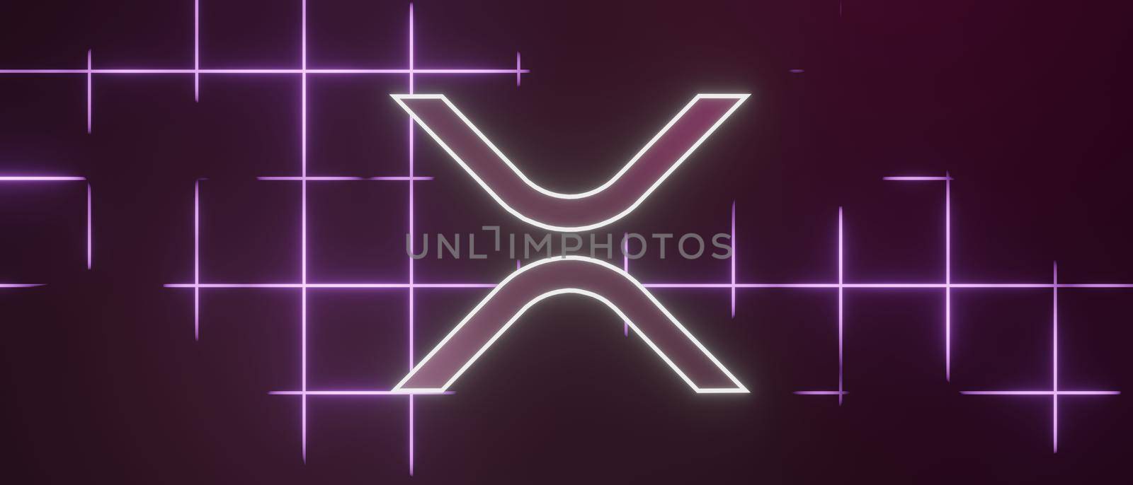 3d render of cryptocurrency Ripple or XRP coins with technology network neon laser light. Cryptocurrency digital currency concept. New virtual money exchange in blockchain.