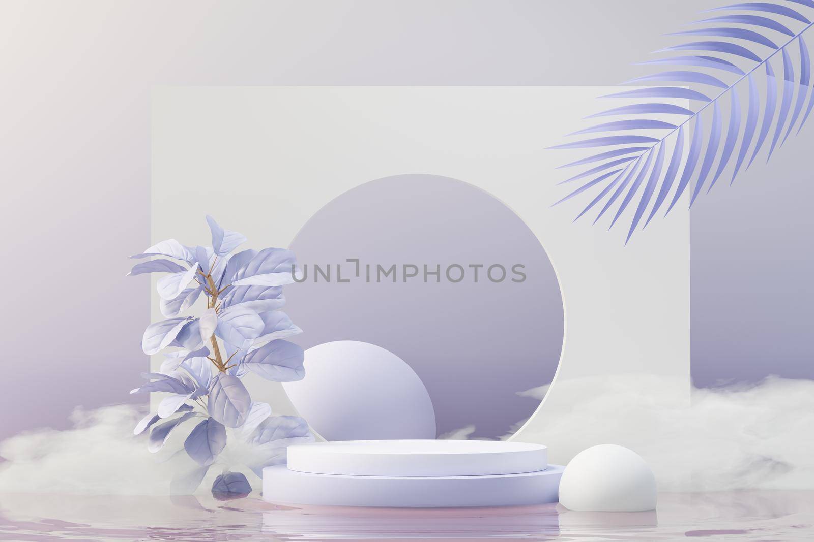 3d render of Beauty podium with Very Peri color of the year 2022 design for product presentation and advertising. Minimal pastel sky and Dreamy land scene. Romance concept. by tanatpon13p