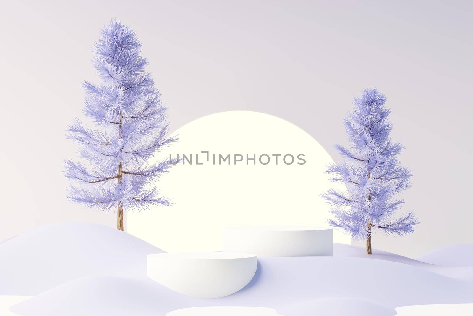 3d render of Beauty podium with Very Peri color of the year 2022 design for product presentation and advertising. Minimal pastel sky and Dreamy land scene. Romance concept. by tanatpon13p