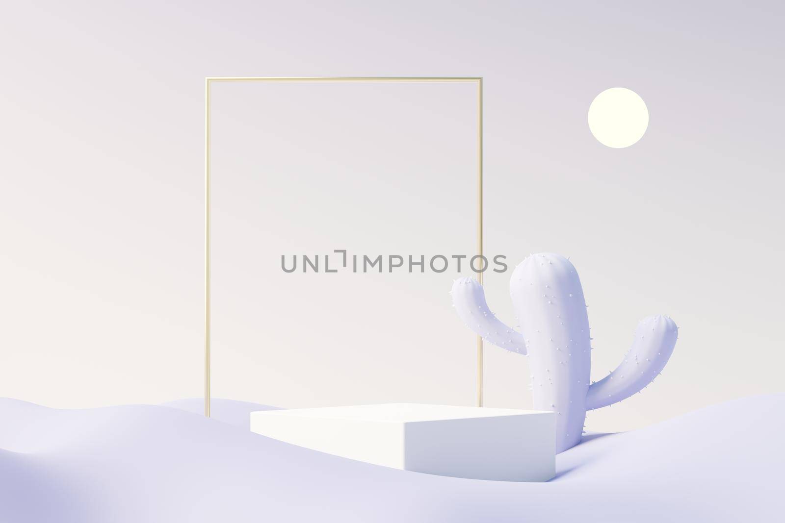 3d render of Beauty podium with Very Peri color of the year 2022 design for product presentation and advertising. Minimal pastel sky and Dreamy land scene. Romance concept.