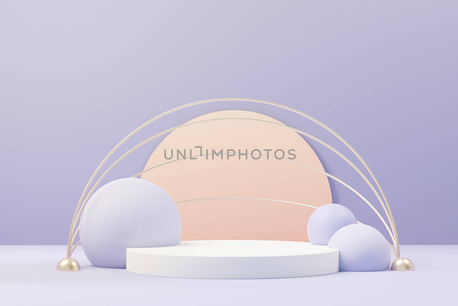 3d render of Beauty podium with Very Peri color of the year 2022 design for product presentation and advertising. Minimal pastel sky and Dreamy land scene. Romance concept.