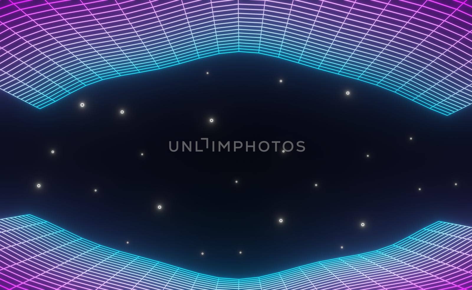 3d render of RGB neon light on darkness background. Abstract Laser lines show at night. Ultraviolet spectrum beam scene for mock up and web banner.