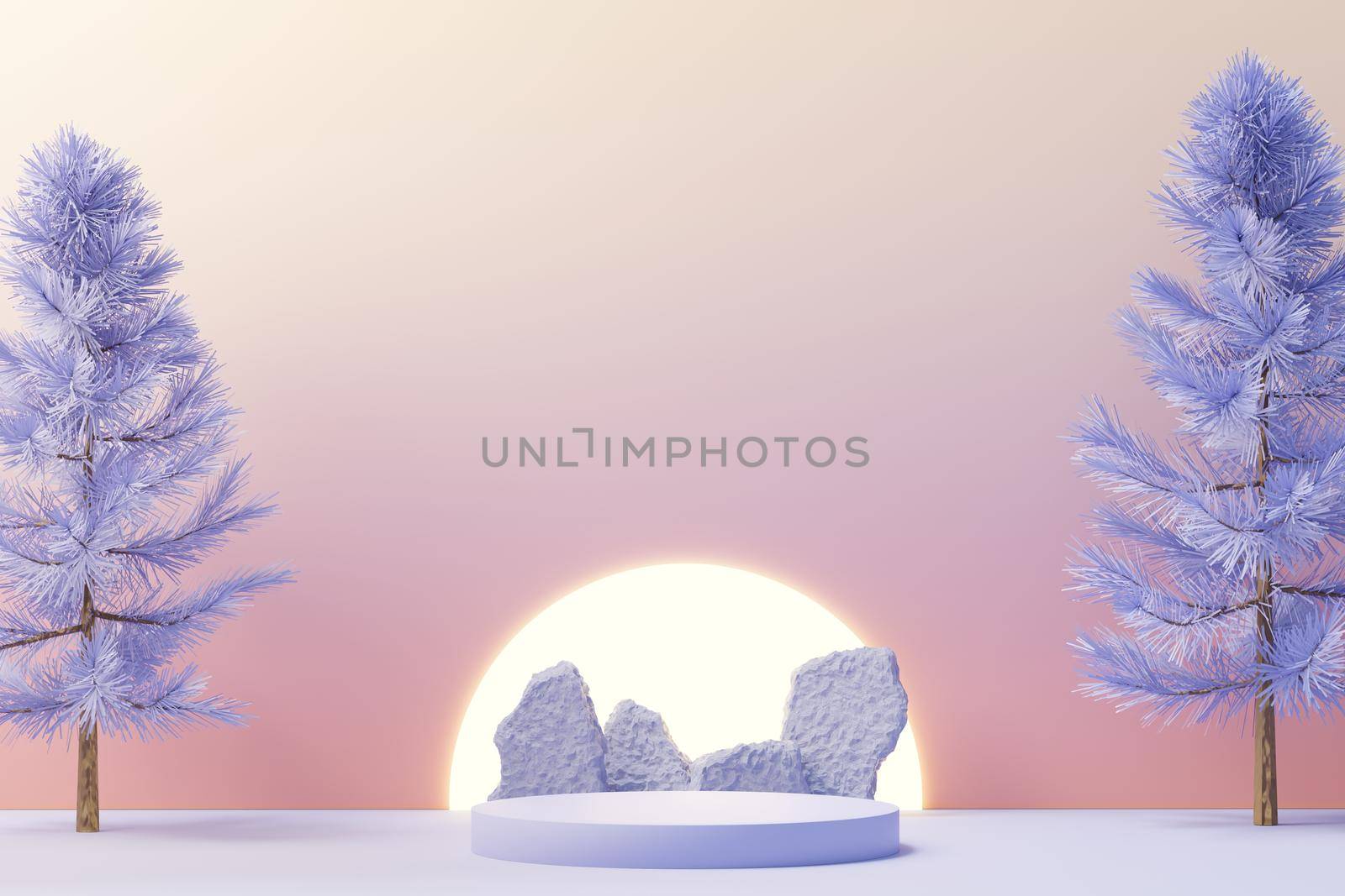 3d render of Beauty podium with Very Peri color of the year 2022 design for product presentation and advertising. Minimal pastel sky and Dreamy land scene. Romance concept. by tanatpon13p