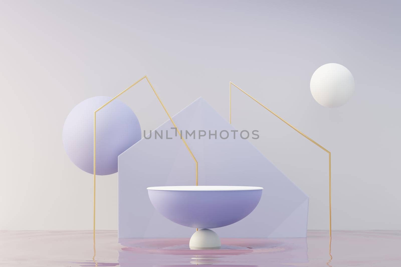 3d render of Beauty podium with Very Peri color of the year 2022 design for product presentation and advertising. Minimal pastel sky and Dreamy land scene. Romance concept. by tanatpon13p