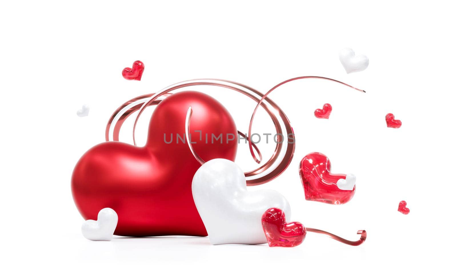 Beautiful hearts on white background for happy valentines day, 3D Rendering.