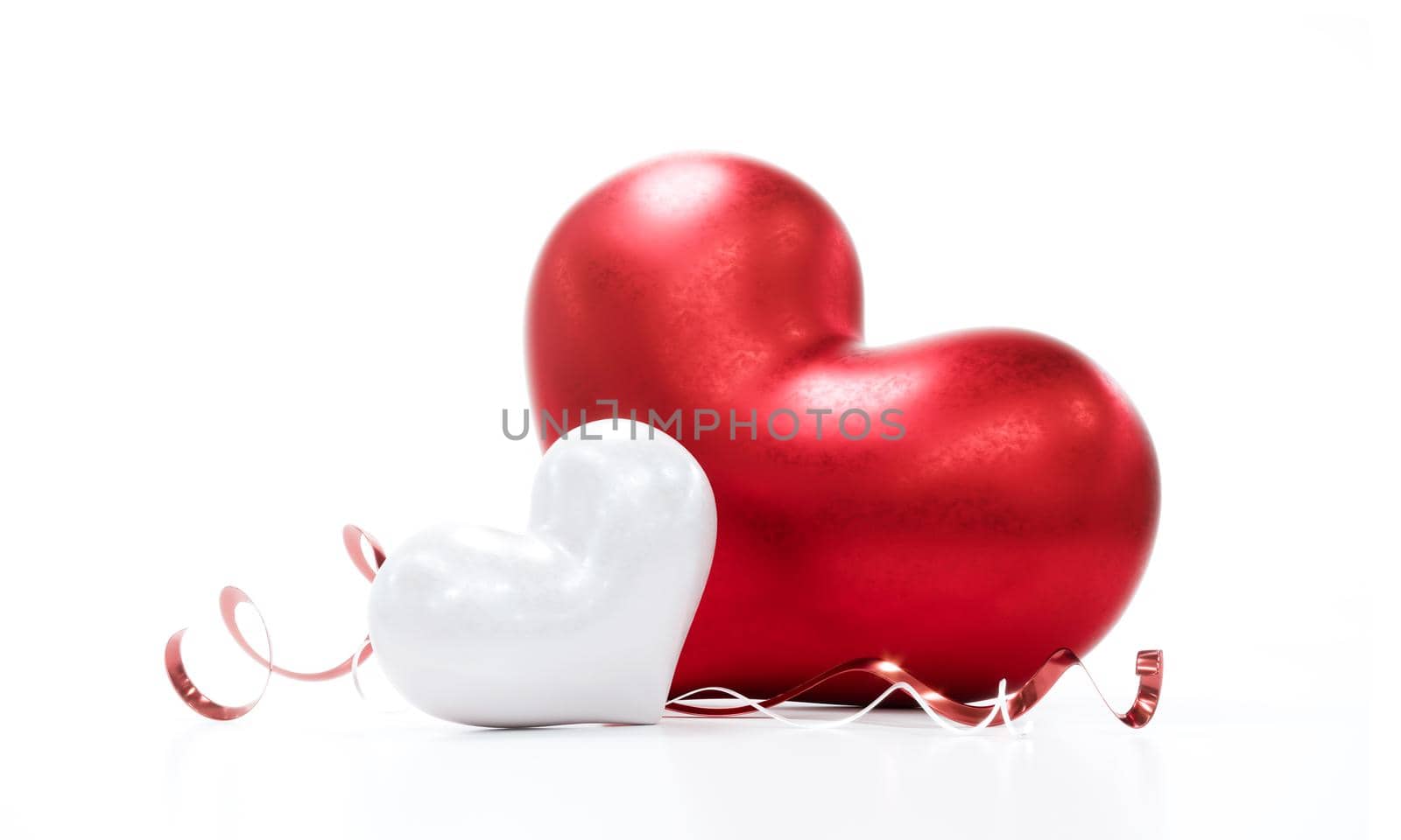 Beautiful hearts on white background for happy valentines day, 3D Rendering.