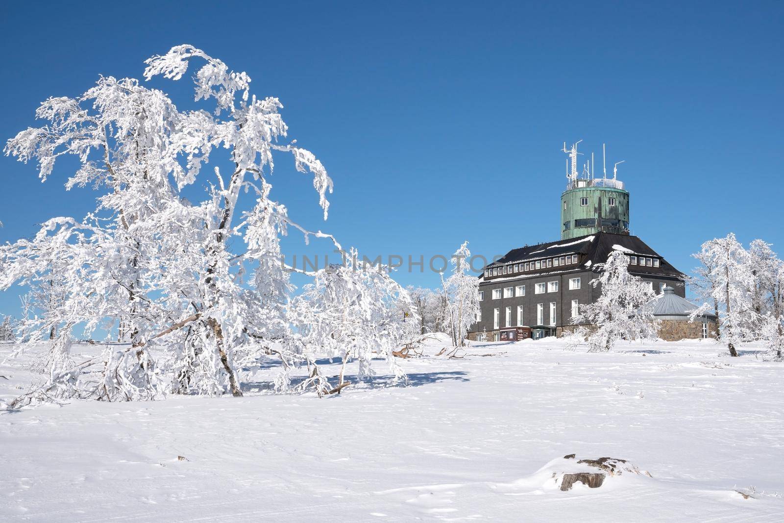 Panoramic landscape image of Kahler Asten during wintertime, Sauerland, Germany