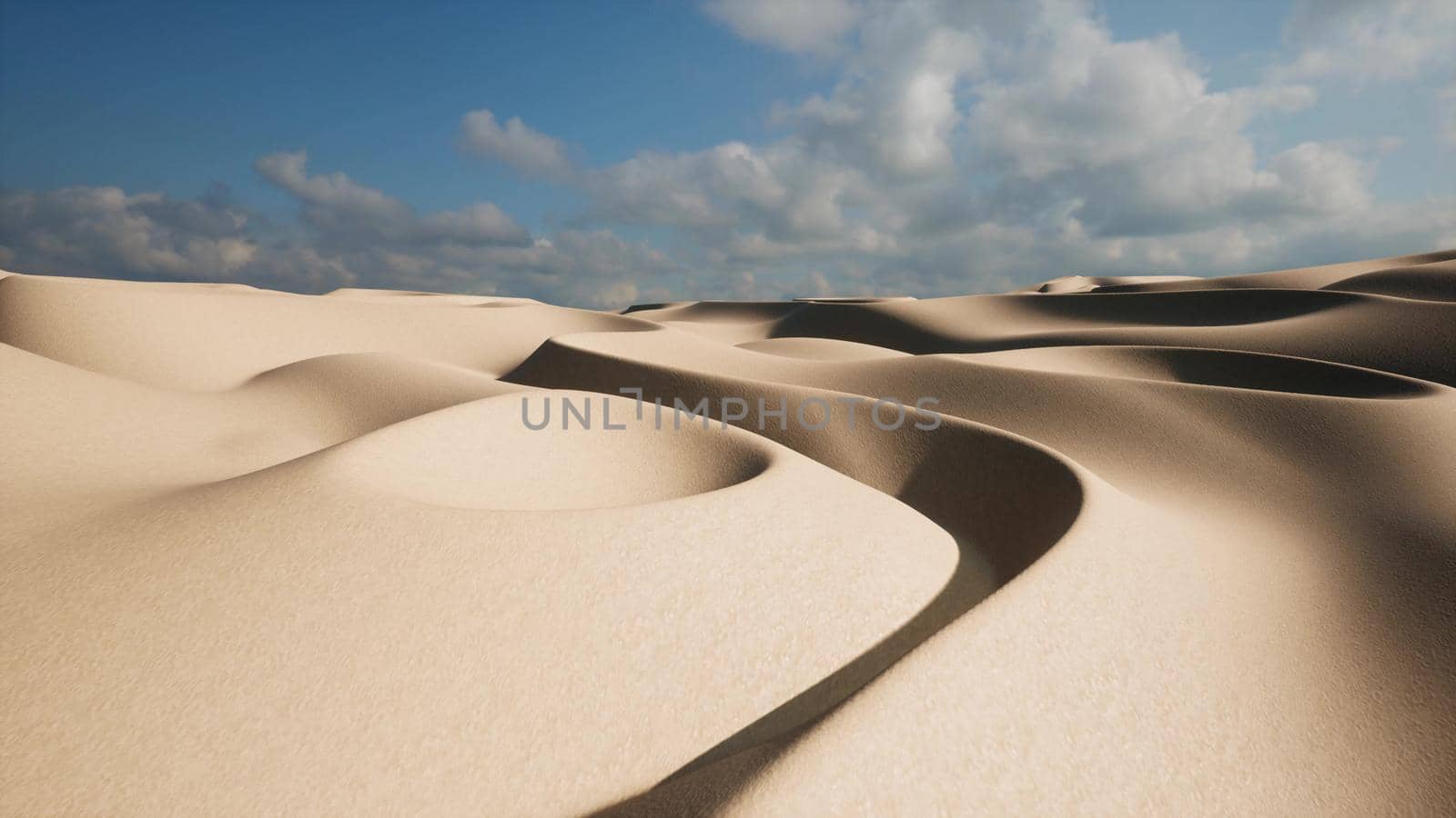 Dunes in the sandy desert hot weather nature landscape 3d render by Zozulinskyi