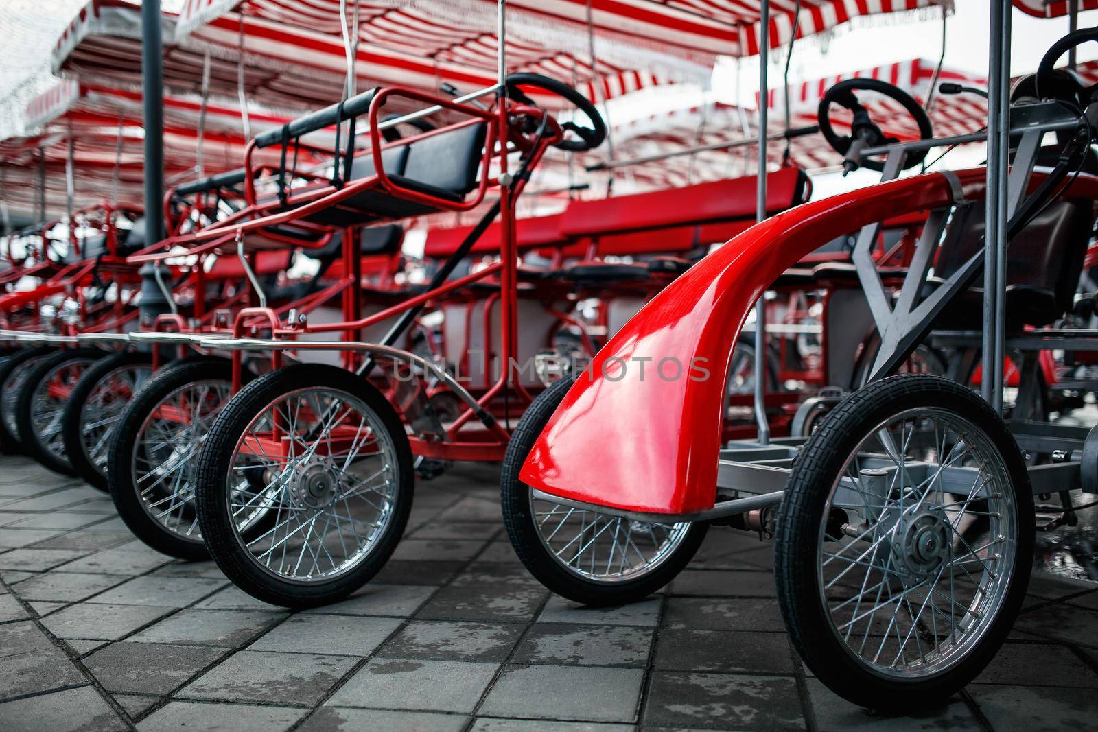 The Parking of four wheeled bicycles, velomobiles velomobiles red