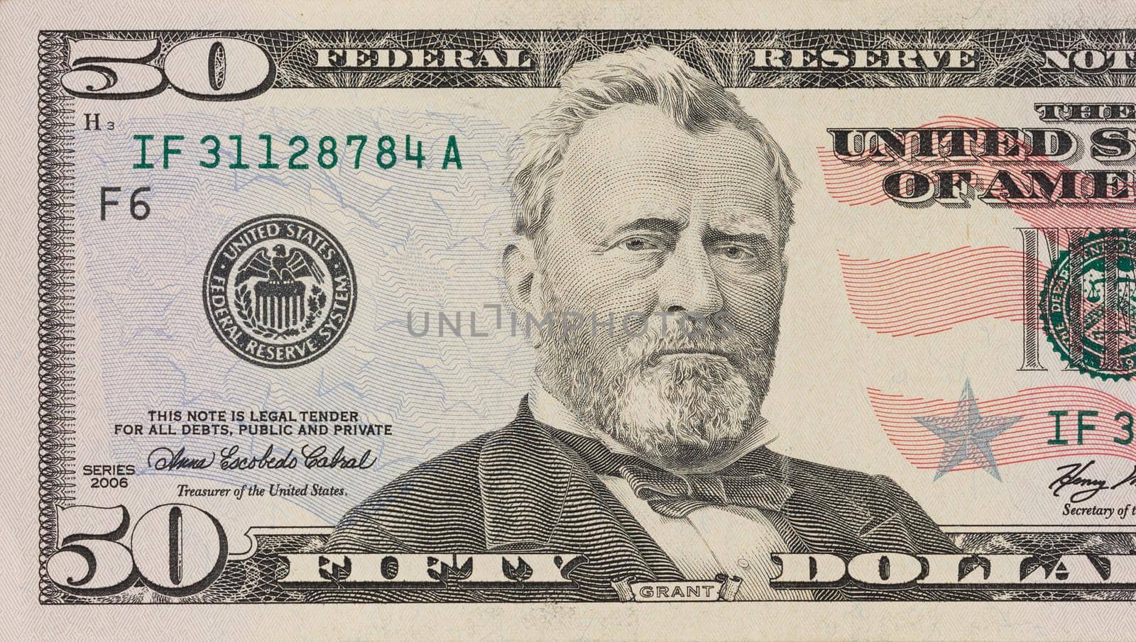 Portrait of former U.S. president Ulysses Grant. macro from 50 dollars by AlexGrec