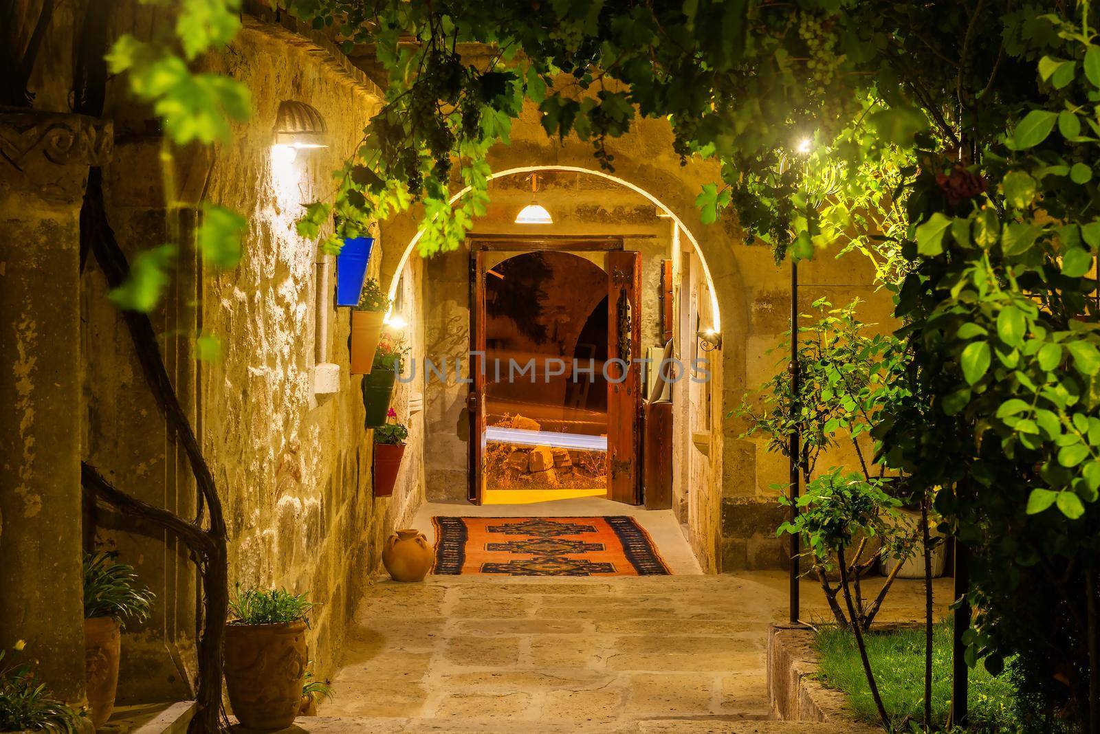Courtyard in a hotel with a vineyard in Goreme