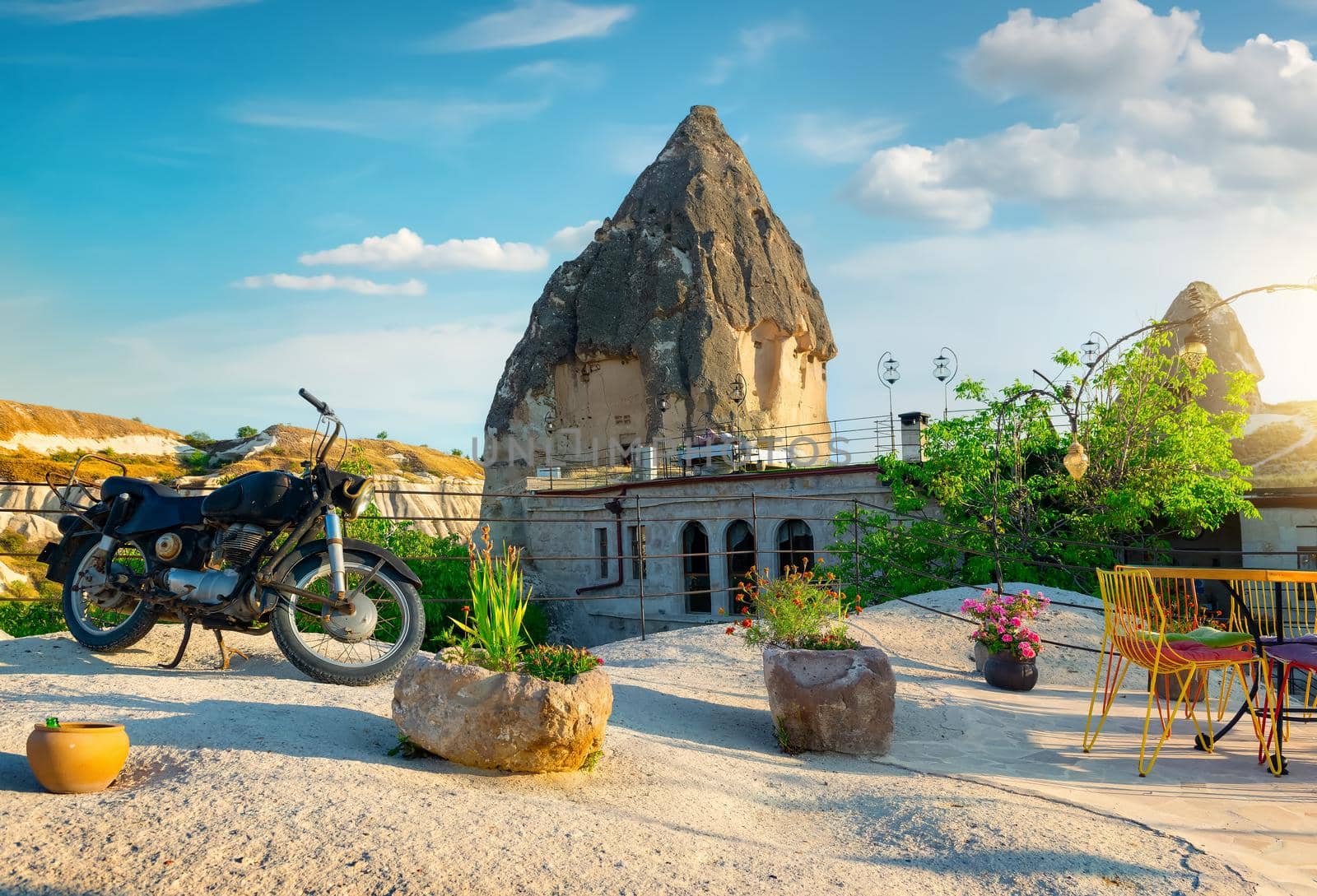 View of the city of Goreme with caves