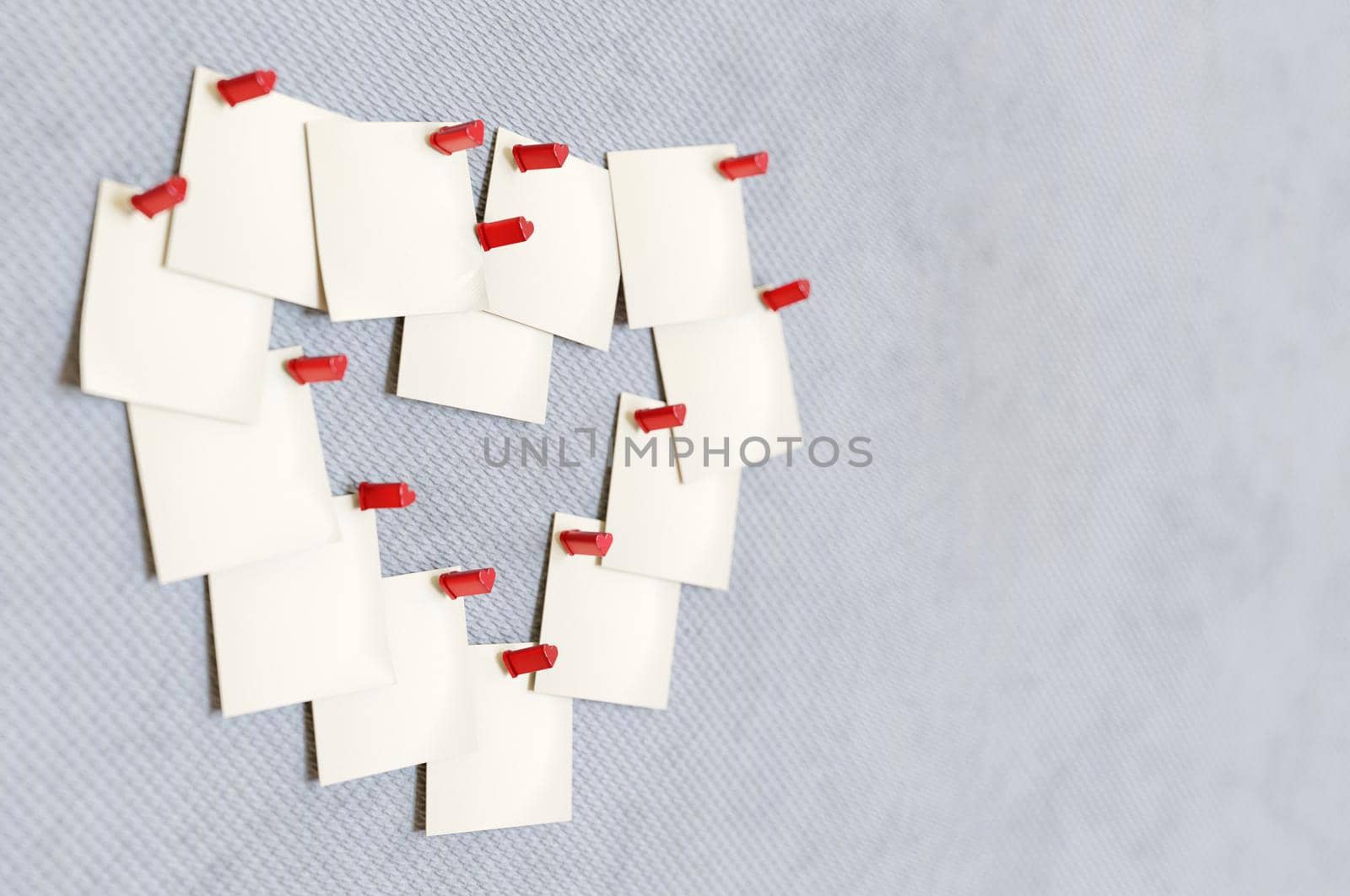 3d illustration. Blank note paper making shape of heart  pinned cork board. space for text