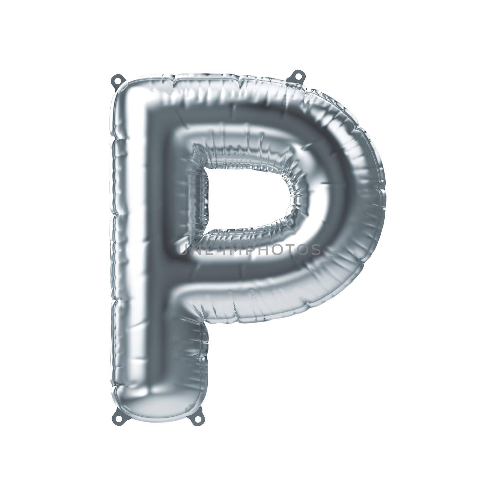 3D Render of silver inflatable foil balloon letter P Party decoration element by lavsketch