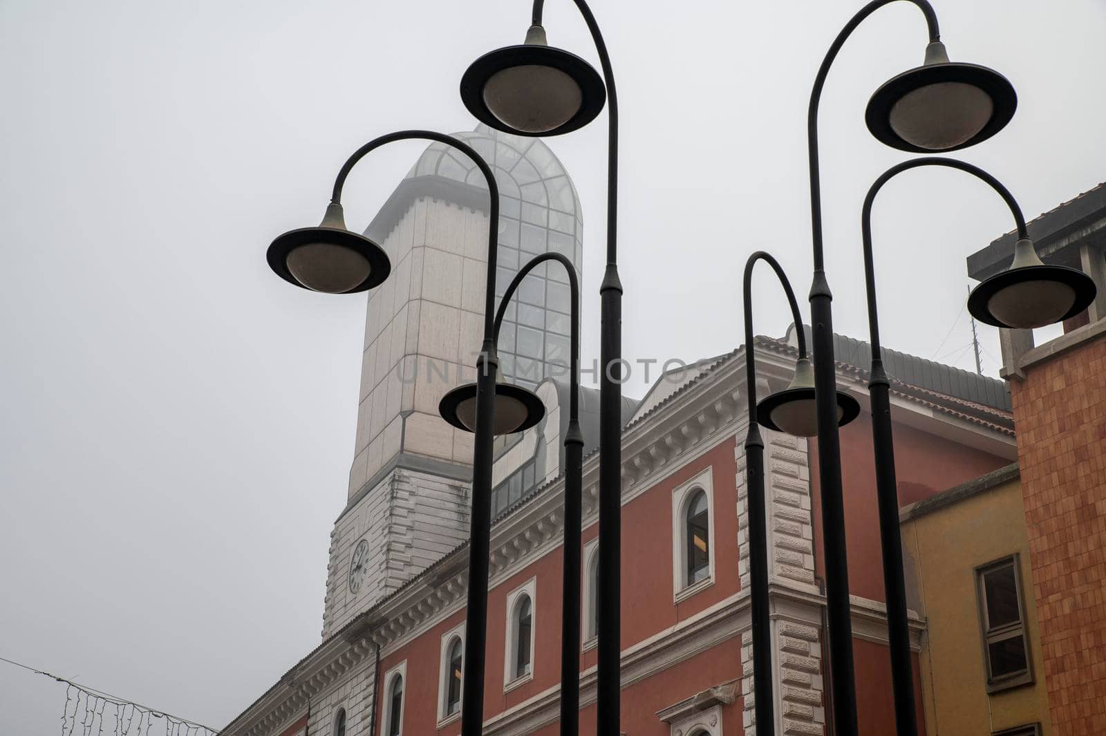 terni,italy january 17 2022:terni building of the municipal library with fog