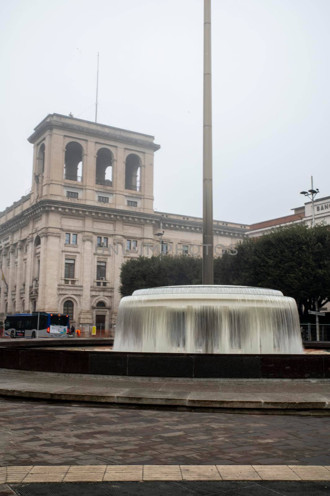 terni,italy january 17 2022:terni square Tacitus and its fountain with fog