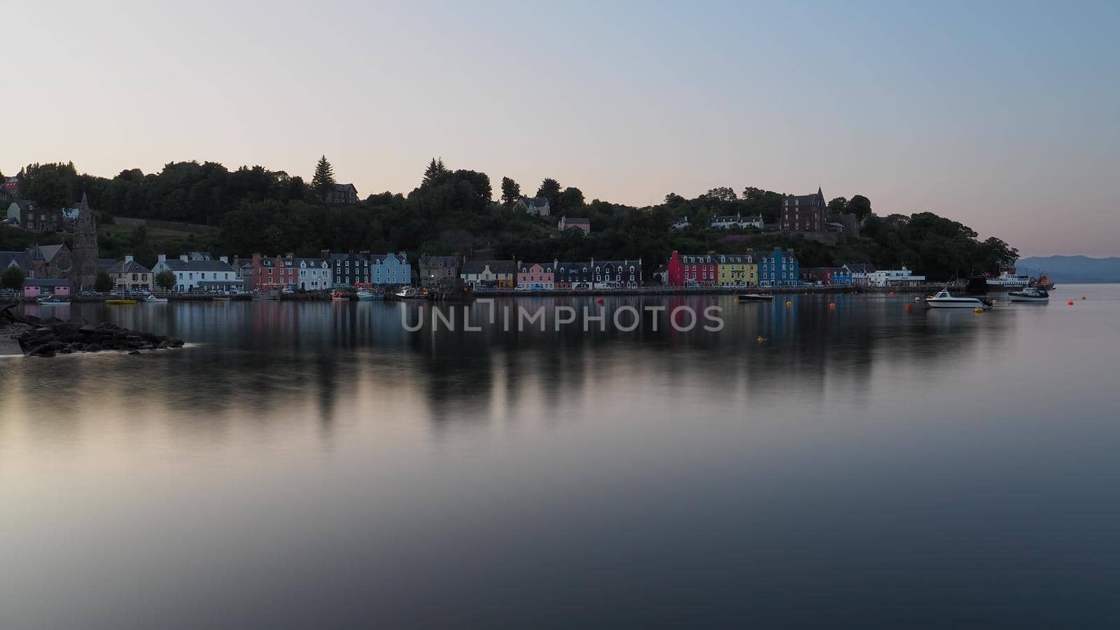 Dusk with colourful houses of Tobermory around harbour, Isle of Mull, Hebrides by PhilHarland