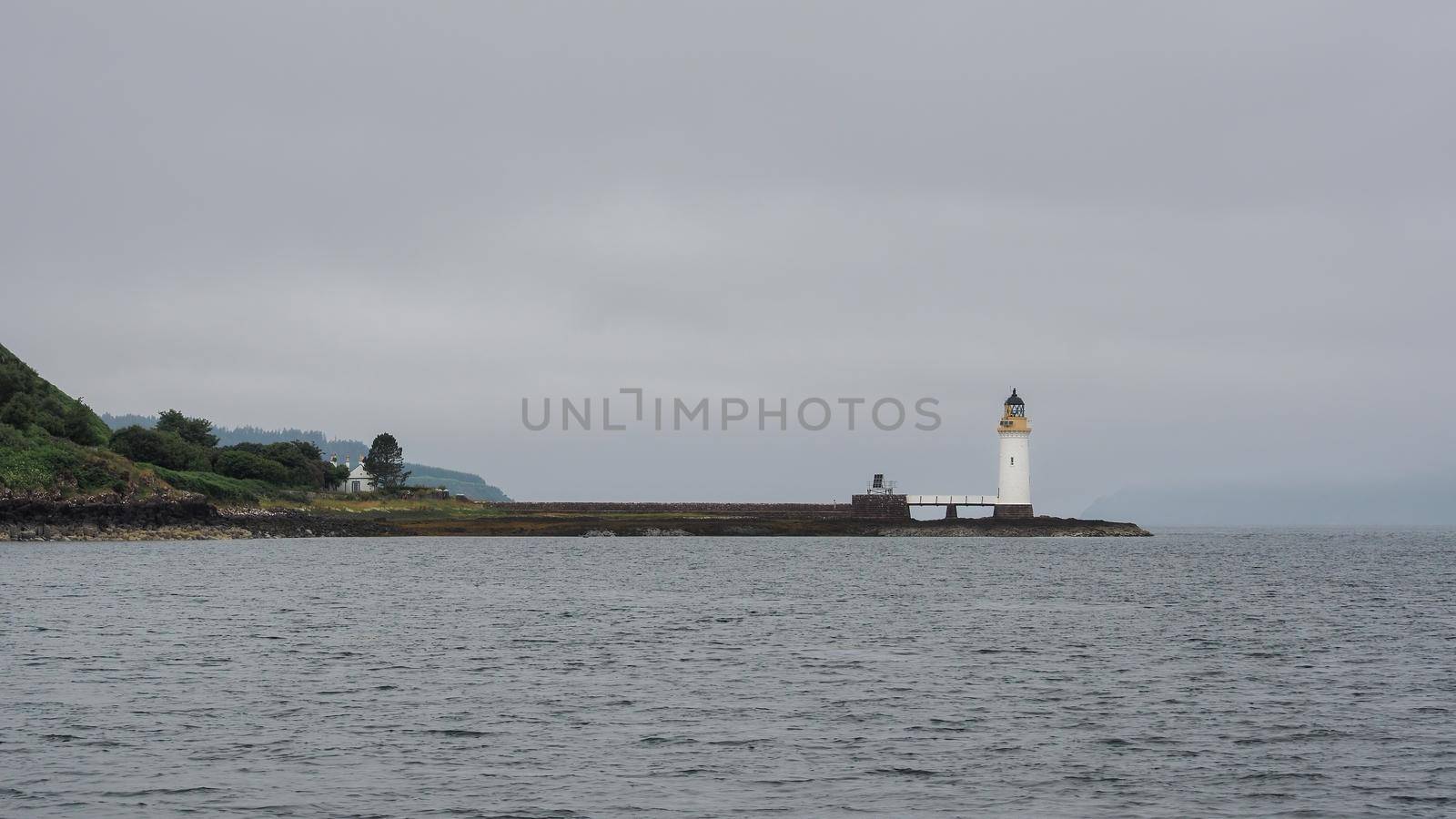 Rubha nan Gall lighthouse near Tobermory on the Isle of Mull facing the Sound of Mull, Hebrides, Scotland, UK