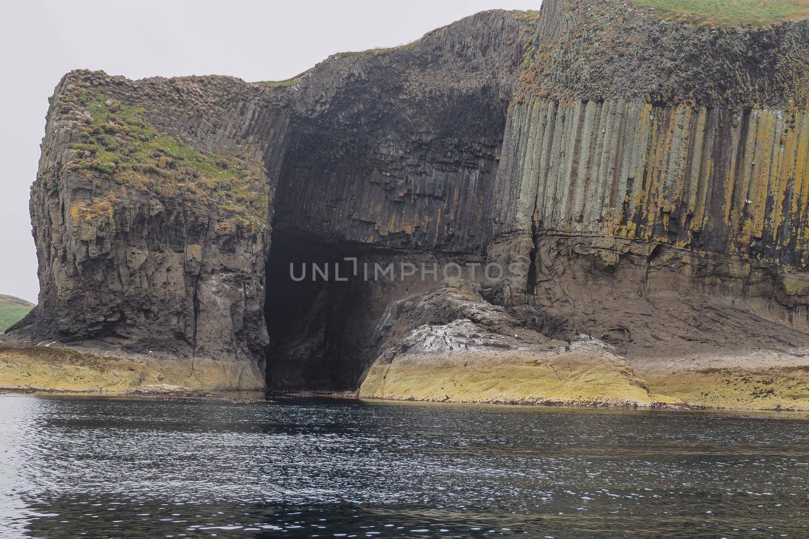 Fingals Cave and hexagonal volcanic basalt rock columns, Isle of Staffa, Hebrides, Scotland, UK