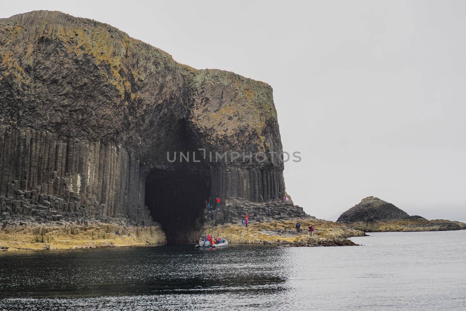 Fingals Cave and hexagonal volcanic basalt rock columns Isle of Staffa, Hebrides by PhilHarland