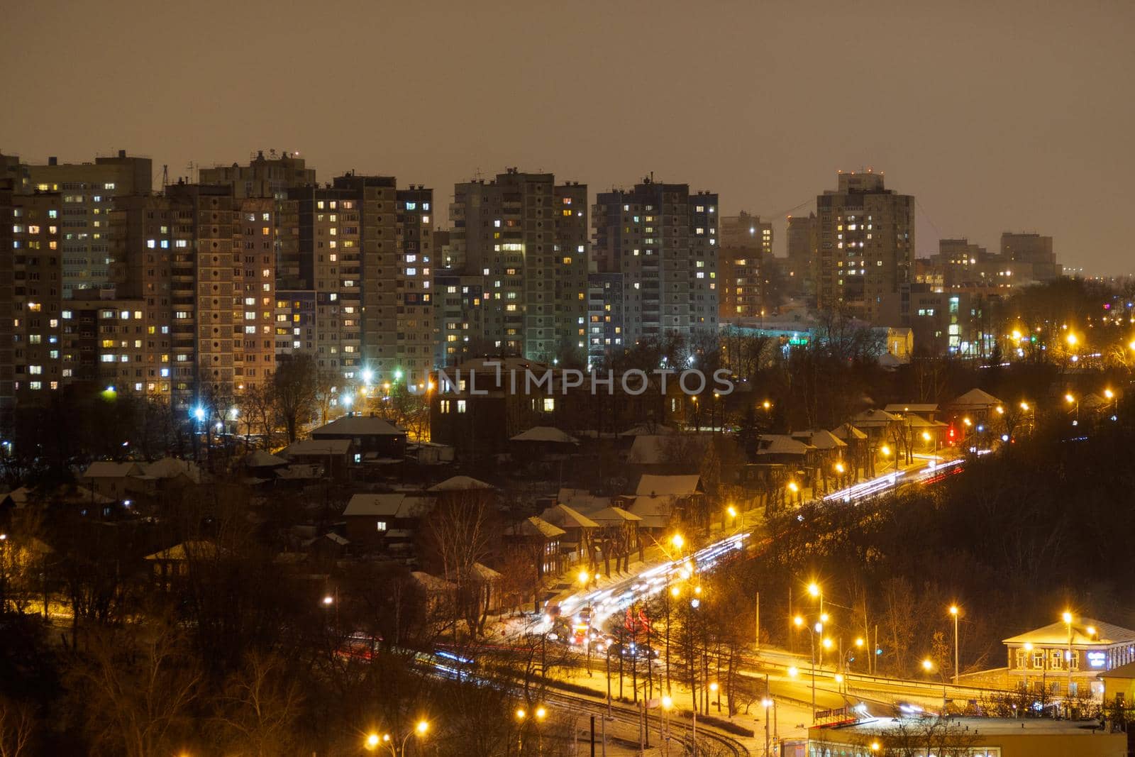 Winter cityscape at dusk. Perm, Russia