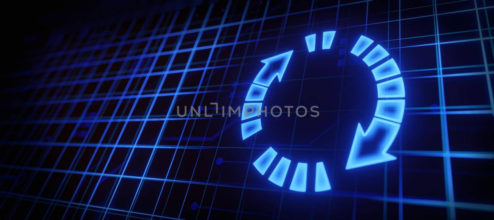 Two arrows icon futuristic update refresh circuit board symbol