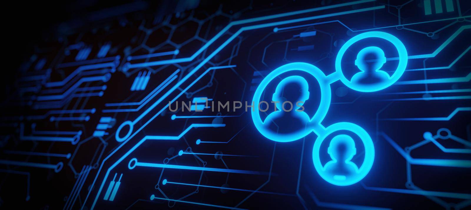 Users network concept digital blue holographic user interface 3D rendering by yay_lmrb