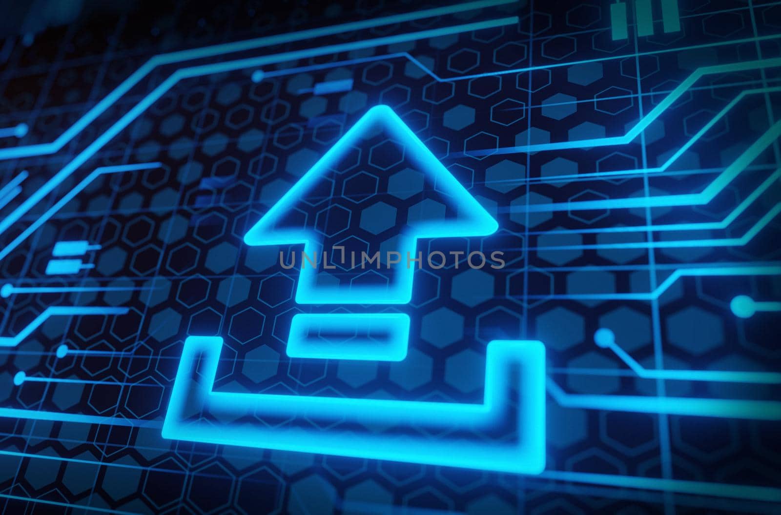 Data storage Technology Concept with cloud upload symbol futuristic circuit
